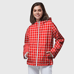 Ветровка с капюшоном женская Красно-белый клетчатый, цвет: 3D-белый — фото 2