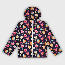 Ветровка с капюшоном женская Паттерн с сердечками на Валентинов день, цвет: 3D-белый