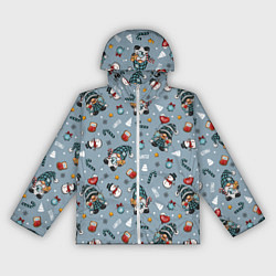 Ветровка с капюшоном женская Новогодний паттерн с гномами, цвет: 3D-белый