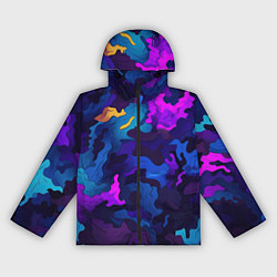 Ветровка с капюшоном женская Яркие кислотная разноцветные пятна в виде камуфляж, цвет: 3D-черный