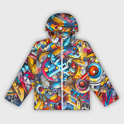 Ветровка с капюшоном женская Фантазийный паттерн - граффити, цвет: 3D-белый