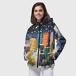 Ветровка с капюшоном женская Новогодний ночной город, цвет: 3D-черный — фото 2