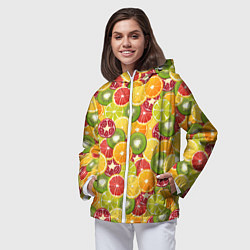 Ветровка с капюшоном женская Фон с экзотическими фруктами, цвет: 3D-белый — фото 2