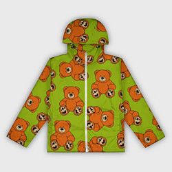 Ветровка с капюшоном женская Плюшевые мишки на зеленом фоне, цвет: 3D-белый