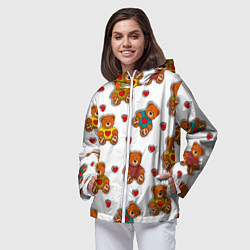 Ветровка с капюшоном женская Наклейки мишки игрушечные и сердца, цвет: 3D-белый — фото 2