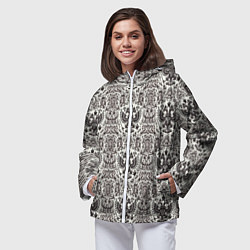 Ветровка с капюшоном женская Паттерн герба России на белом фоне, цвет: 3D-белый — фото 2