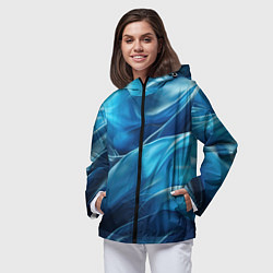 Ветровка с капюшоном женская Синие абстрактные волны, цвет: 3D-черный — фото 2