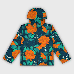 Ветровка с капюшоном женская Паттерн с оранжевыми цветами, цвет: 3D-черный