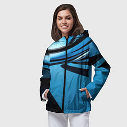 Ветровка с капюшоном женская Черная и синяя абстракция в виде волн, цвет: 3D-черный — фото 2