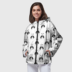 Ветровка с капюшоном женская Panda love - pattern, цвет: 3D-черный — фото 2