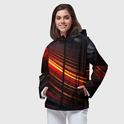 Ветровка с капюшоном женская Яркая оранжевая полосы на черной абстракции, цвет: 3D-черный — фото 2