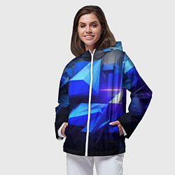 Ветровка с капюшоном женская Black blue background abstract, цвет: 3D-белый — фото 2