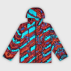 Ветровка с капюшоном женская Красные фрагменты на голубом фоне, цвет: 3D-черный