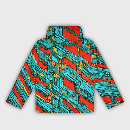 Женская ветровка Голубые фрагменты на красном фоне / 3D-Черный – фото 2