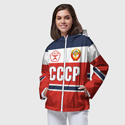 Ветровка с капюшоном женская Союз Советских Социалистических Республик - СССР, цвет: 3D-белый — фото 2