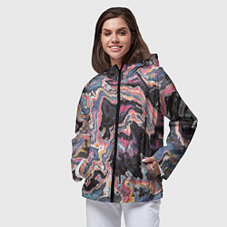 Ветровка с капюшоном женская Мраморный узор разноцветный, цвет: 3D-черный — фото 2