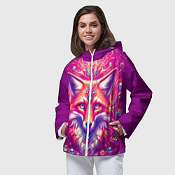 Ветровка с капюшоном женская Лиса с драгоценными камнями, цвет: 3D-белый — фото 2