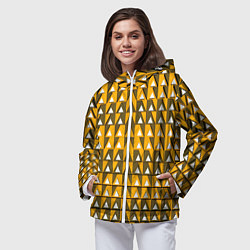 Ветровка с капюшоном женская Узор из треугольников жёлтый, цвет: 3D-белый — фото 2