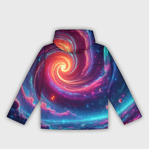 Женская ветровка Яркая неоновая галактика - нейросеть / 3D-Черный – фото 2