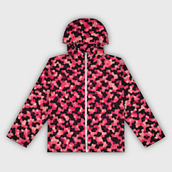 Ветровка с капюшоном женская Мозаика красно-бордовый, цвет: 3D-белый