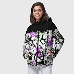 Ветровка с капюшоном женская Анархия от Мона Лизы в граффити и неоне, цвет: 3D-черный — фото 2