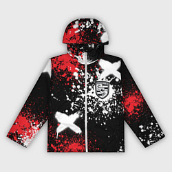 Ветровка с капюшоном женская Логотип Порше на фоне граффити и брызг красок, цвет: 3D-белый