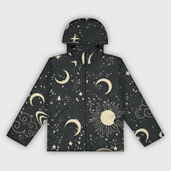 Ветровка с капюшоном женская Звёздная карта с лунами и солнцем, цвет: 3D-черный