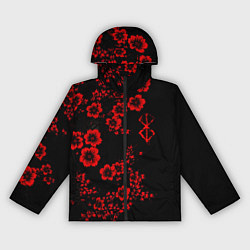 Ветровка с капюшоном женская Клеймо жертвы из аниме Берсерк - красные цветы, цвет: 3D-черный