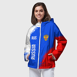 Ветровка с капюшоном женская Триколор и герб России, цвет: 3D-белый — фото 2