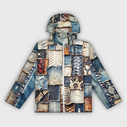 Ветровка с капюшоном женская Змеиная кожа - пэчворк, цвет: 3D-белый