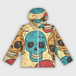 Ветровка с капюшоном женская Праздничные черепа, цвет: 3D-белый