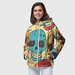 Ветровка с капюшоном женская Праздничные черепа, цвет: 3D-белый — фото 2
