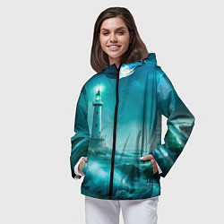 Ветровка с капюшоном женская Белый маяк и ночной шторм, цвет: 3D-черный — фото 2