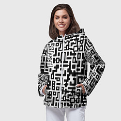 Ветровка с капюшоном женская Чёрно-белая глитч инфекция, цвет: 3D-белый — фото 2