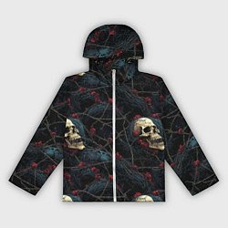 Ветровка с капюшоном женская Черепа в кустах с шипами, цвет: 3D-белый