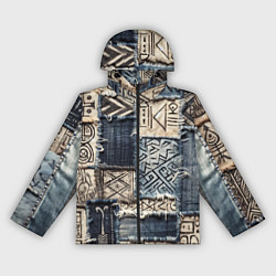 Ветровка с капюшоном женская Геометрия на пэчворк дениме, цвет: 3D-черный