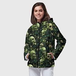 Ветровка с капюшоном женская Поле черепов с цветами, цвет: 3D-черный — фото 2