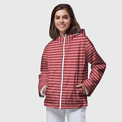 Ветровка с капюшоном женская Тёмный розовый полосатый, цвет: 3D-белый — фото 2