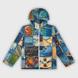 Ветровка с капюшоном женская Vanguard denim patchwork - ai art, цвет: 3D-белый