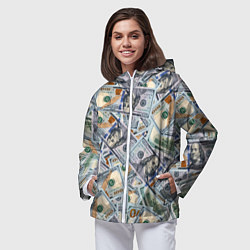 Ветровка с капюшоном женская Банкноты сто долларов, цвет: 3D-белый — фото 2