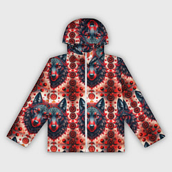 Женская ветровка Серые волки на красном фоне