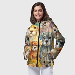 Ветровка с капюшоном женская Красочный паттерн с щенками, цвет: 3D-черный — фото 2