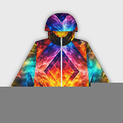 Ветровка с капюшоном женская Красочный неоновый узор с огнем на фоне, цвет: 3D-белый