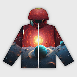 Ветровка с капюшоном женская Космос и разные планеты, цвет: 3D-белый
