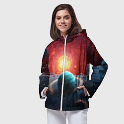 Ветровка с капюшоном женская Космос и разные планеты, цвет: 3D-белый — фото 2