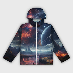 Ветровка с капюшоном женская Фантастическая планета внутри космоса, цвет: 3D-белый