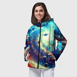 Ветровка с капюшоном женская Полёт к далёкой галактике - нейросеть, цвет: 3D-черный — фото 2