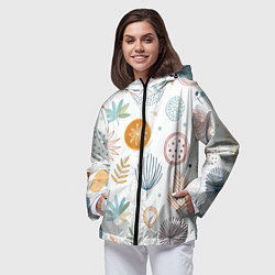 Ветровка с капюшоном женская Листья и узоры, цвет: 3D-черный — фото 2
