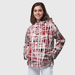 Ветровка с капюшоном женская Хаотичный кубический каркас в красном тумане, цвет: 3D-белый — фото 2