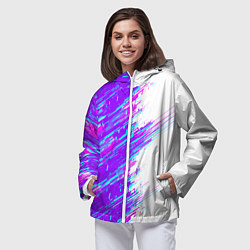 Ветровка с капюшоном женская Neon glitch, цвет: 3D-белый — фото 2